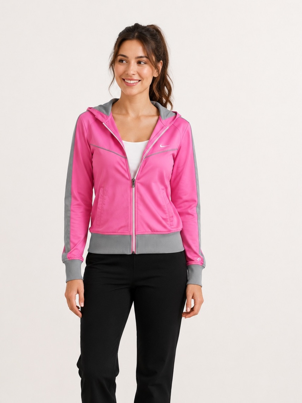 Nike Athletic Dept Pink Gray Hooded Track Jacket XS